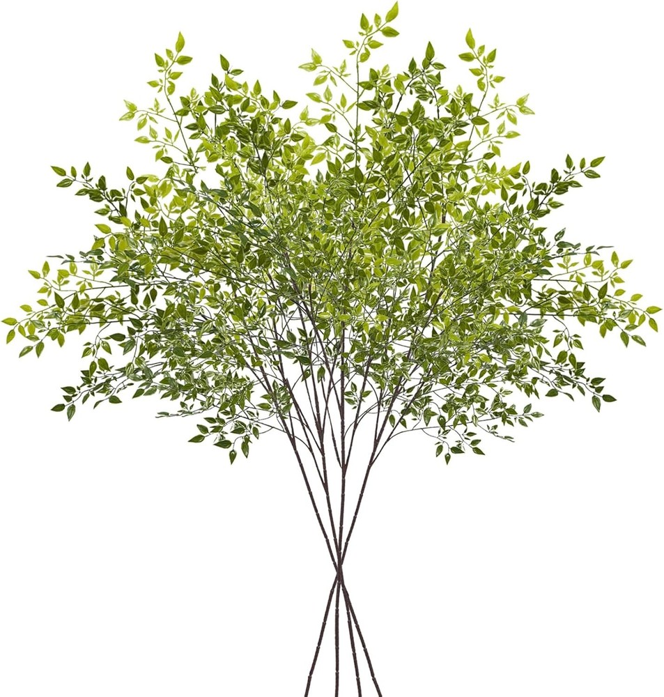 4Pcs Artificial Greenery Stems, 43.3″ Fake Nandina Stems Plants Faux Leaf Twi…
