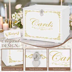 White Wedding Gift Card Box Lock Slot Acrylic Money Cash Holder Reception