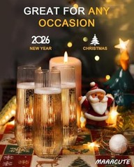 24 Pack Ribbed Champagne Flutes Plastic, 9 Oz Disposable Ripple-24 Pack