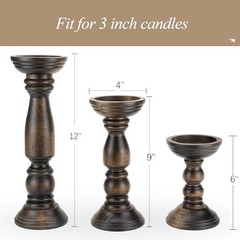 Farmhouse Wooden Candle Holders for Pillar Candles Set of 3, Vintage Brown