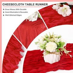 Bright Red Cheesecloth Table Runner 10FT Gauze 35×120 Inches,