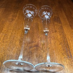 Wedding Toasting Fluted Champagne Glasses Lovebird And Hearts