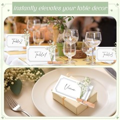 50 PCS Wedding Place Cards Wooden Clip Babys Breath Table Setting Black