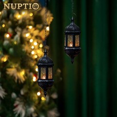 2 Pcs Hanging Candle Lantern Moroccan Chandelier Retro 2pcs, Black