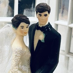 Wilton «Dedication» Wedding Cake Top, Black coat, black pants.