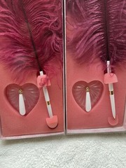 Set of 3 Vintage Hortense B Hewitt Co Pink Feather Pen w/ Velvet Dove Base