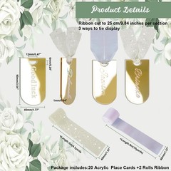 20 PCS Mirror Gold Acrylic Place Cards Ribbon Wedding Name Tags Table Decor
