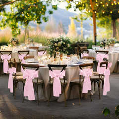 50 Pcs Pink Satin Chair Sashes Bows Universal Chair Cover for Wedding Reception