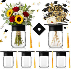 6 Sets 2026 Graduation Centerpieces for Tables, Mason Jar Centerpieces with Grad