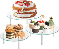 3 Pcs Tempered Glass Cupcake Stands, 9,11,12.6 Inch round Food Display Stand Cle