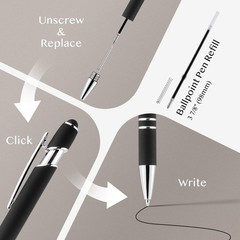 LINFANC 12 Pack Ballpoint Pen with Stylus Tip, 1.0 mm Black Ink Smooth Writin…