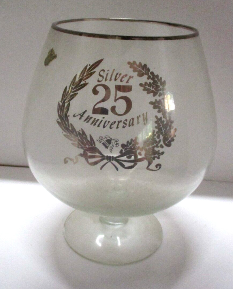 25th WEDDING Anniversary-Stemmed Glass Large Goblet Fishbowl West Virginia Glass