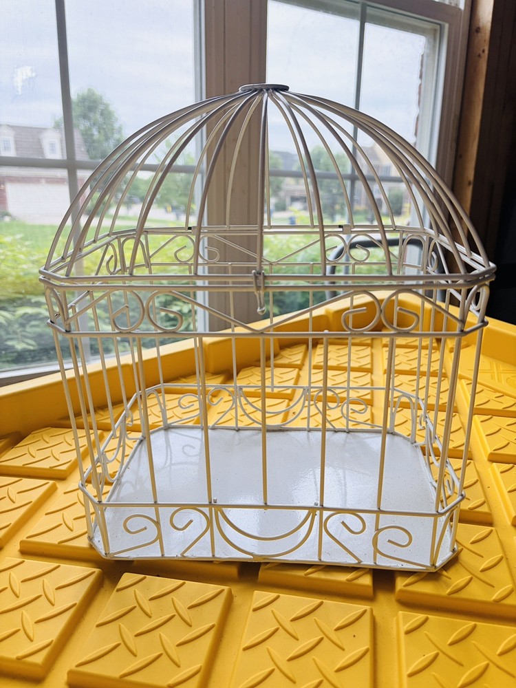 ⭐⭐⭐⭐⭐ White Metal Wire Bird Cage for Home Décor or Wedding Party Cards/Letters