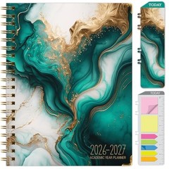 HARDCOVER Academic Year 2026-2027 Planner: 14 8.5″ x 11″ Teal Gold Marble