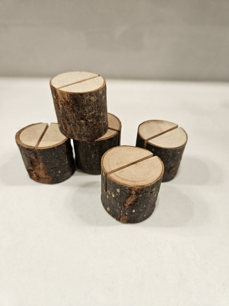 Rustic Wood Round Table Food Place Card Holders Set of 5