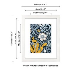 8×10 Picture Frame Set of 9 for Pictures 5×7 with Mat or 8×10 Without Mat, Wa…