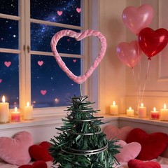 Pink Ribbon Heart Shaped Decoration for Valentine Tree Tabletop Party Use