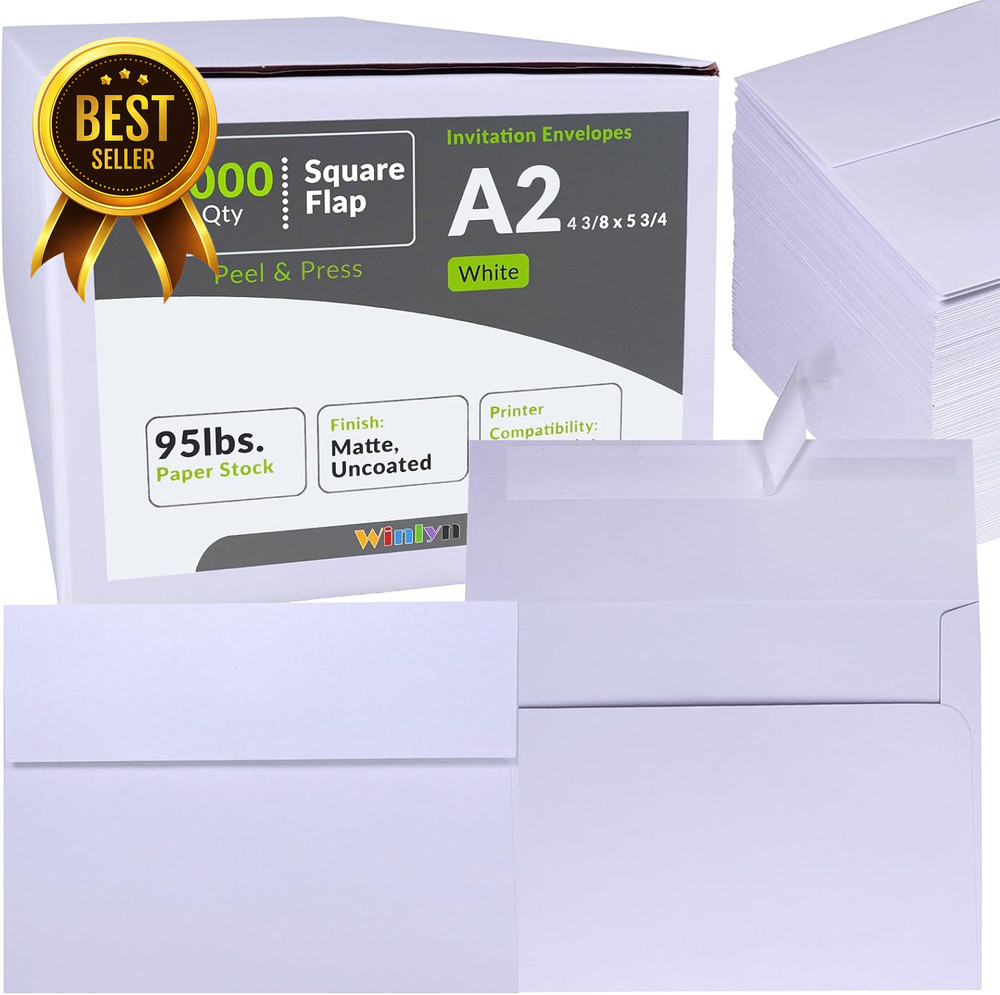 1000pcs A2 Invitation Envelopes Self Seal 4 3/8 x 5 3/4 White 95lb
