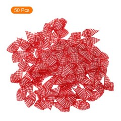 50Pcs Mini Gingham Ribbon Bow 1″ Checkered Fabric Ribbon Bows Red&White