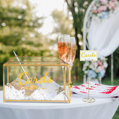 Glass Wedding Card Box with Lock, 12.6X5.9X9 Inches Large Gold Card Boxes for We