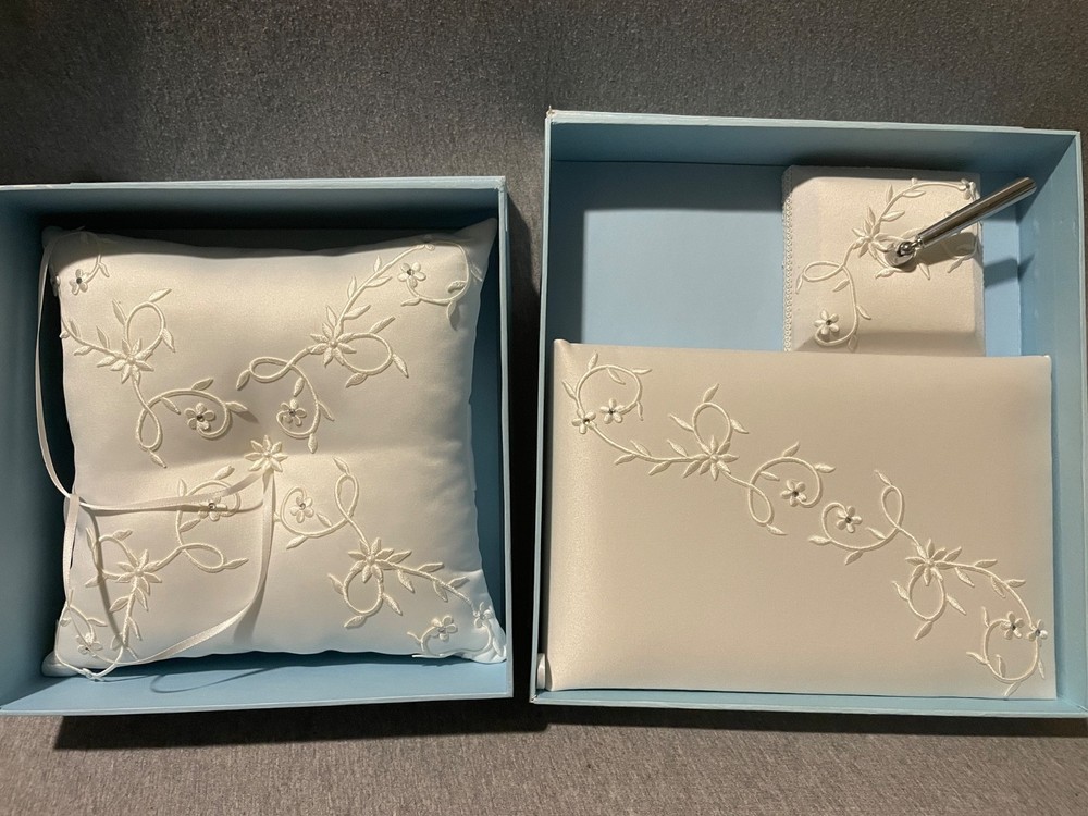 Cathy’s Concepts 3 Piece Wedding Bridal Set Guest Book Pen Holder & Ring Pillow