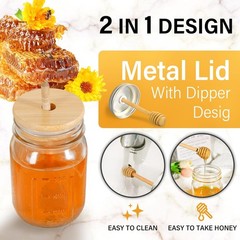 16oz Glass Honey Jar with Dippers Stick Set,Honey Pot honey jar 1pcs