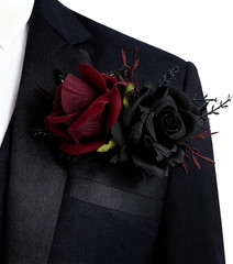 2 PCS Black Pocket Boutonniere Men Wedding Groom Lapel Flower Prom Corsage