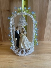 Vintage Wilton Bride And Groom Blue Flowers Arch Wedding Cake Topper Handmade