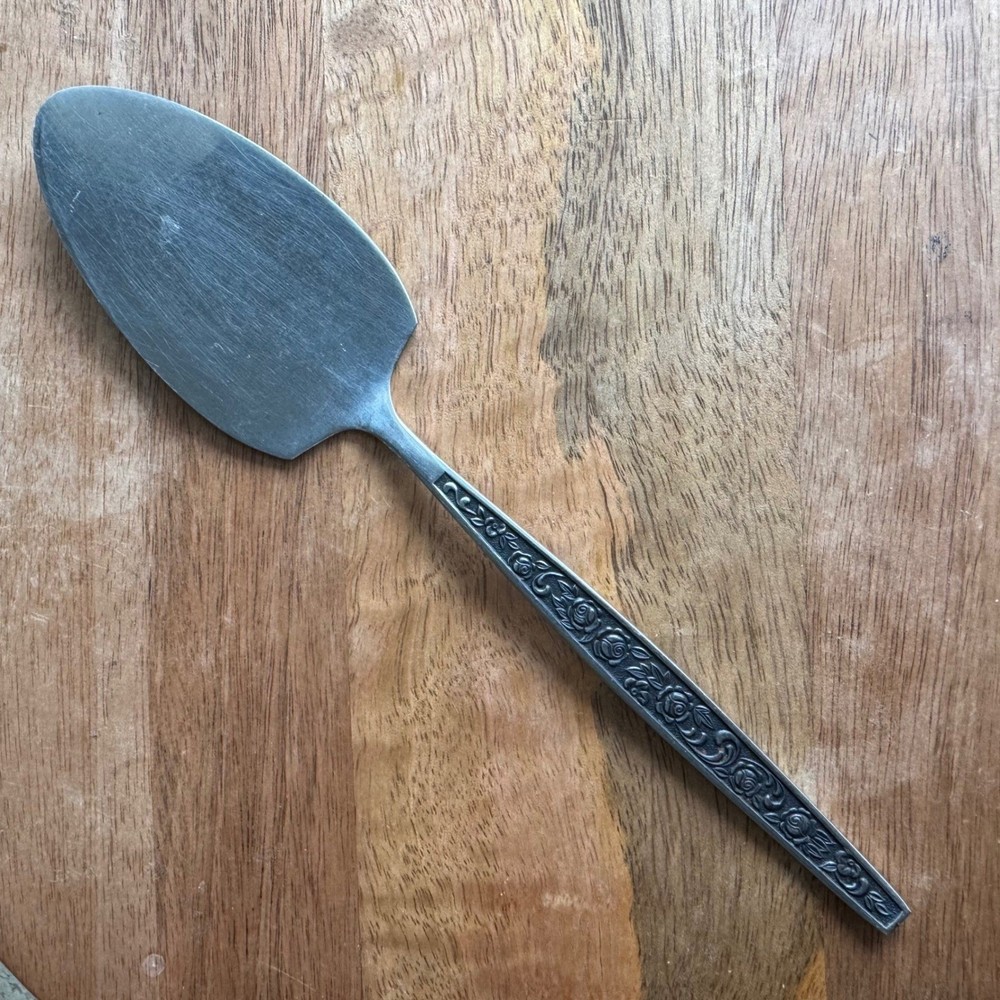 Vintage Granada Rose Stainless Steel Cake Server Floral Flatware
