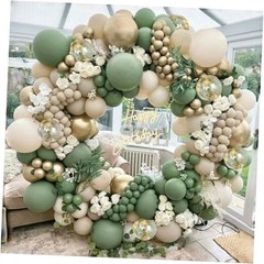 Sage Green White Sand Balloon Arch Kit, Green Beige Gold Metallic Sage Gold