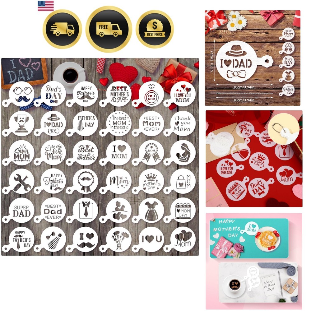 36 Pieces Reusable Mother’s Day Father’s Day Cookie Cake Stencils Templates M…