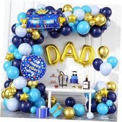 Father’s Day Balloon Arch, Navy Blue Metallic Gold Light Blue Balloon Garland