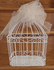 Bird Cage Wedding Card Gift Box White Metal Hinged Top Bow 84 Plastic Scatter…