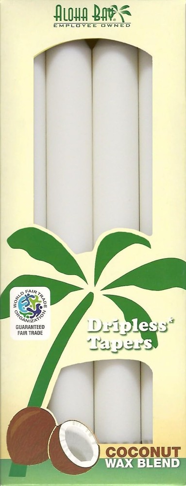 Aloha Bay Coconut Taper Candle – Dripless, Unscented 9 Inches w/ 4 PK, White