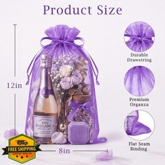 FUNFERY Organza Bags Purple 8″x12″ 100 Pcs