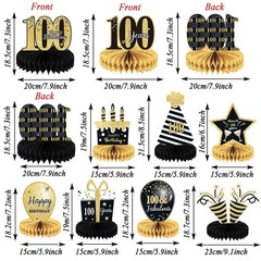 9 Pieces 100th Birthday decorations birthday Black, Gold, White, Pink