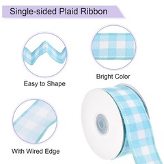 Plaid Check Ribbon, 1.5 Inch x 10 Yards Gingham Ribbon, Sky Blue
