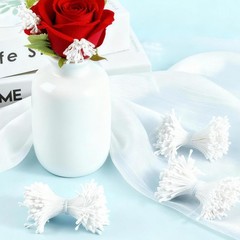 400 PCS 552.5mm Mini White Double Head Flower Stamen Artificial Floral Craft