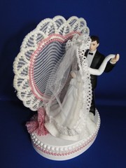 New Elegant Porcelain Bride & Groom Wedding CakeTop, pink decor & heart, #350