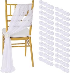 24-Pack White Wedding Chair Sashes Tulle Sheer 8ft Long 10in Wide Party Banquet