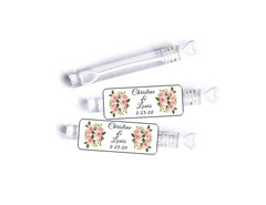 30 wedding favor mini bubble labels stickers personalized pink flowers, roses
