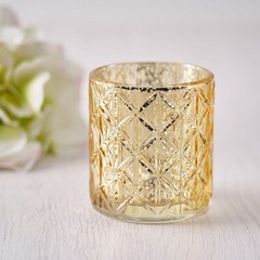 6 pcs Gold Mercury Glass Votive Candle Holders Geometric Design Wedding