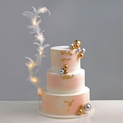 Warm White Real Feathers Adjustable CAKE TOPPER LED Lights Party Supplies