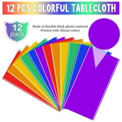 12 Pack Assorted Color Rectangle Plastic Tablecloth 12pcs, Rainbow