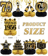 9 Pcs 70th Birthday Decoration for Men Women Happy 70th, 70th-black and Gold