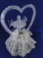 New Elegant Wedding Blown Glass with Heart, birdbath and birds Caketop #46