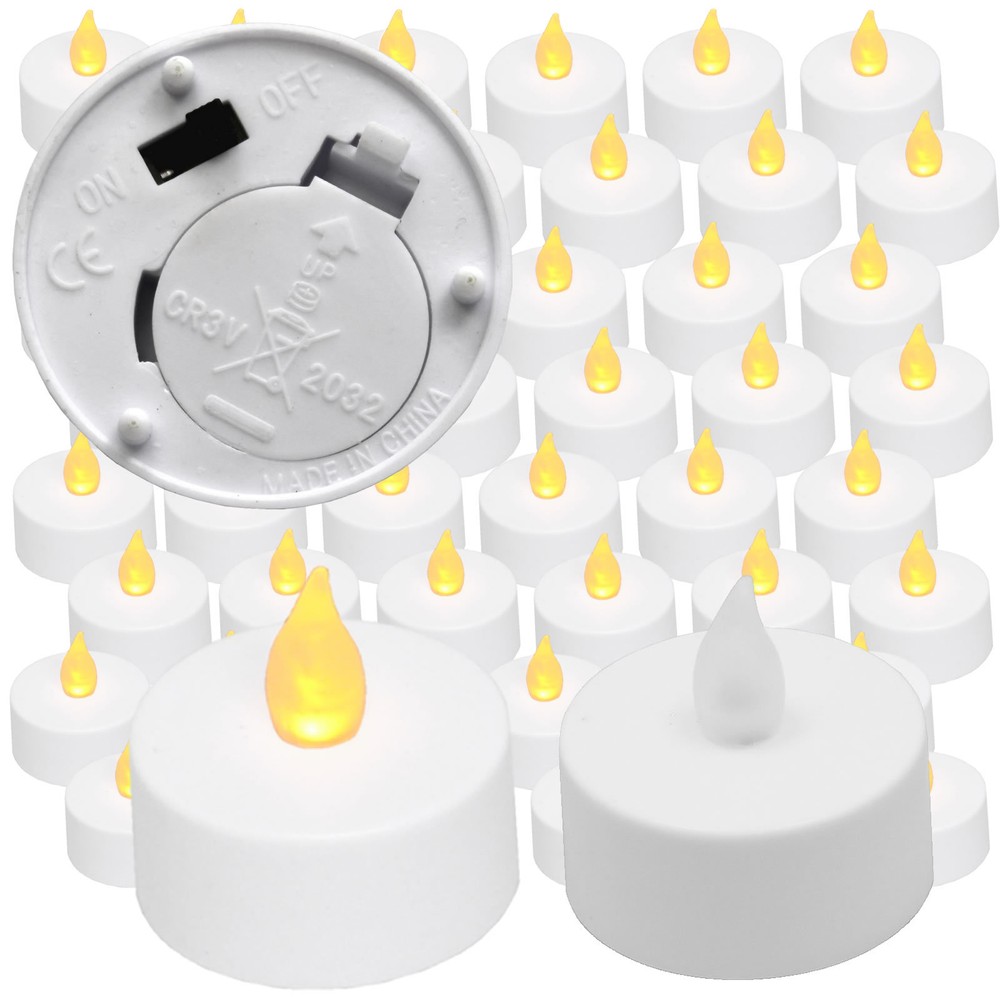 Qty 60 Battery Operated, Flickering AMBER LED Tealights Tea Lights Flameless