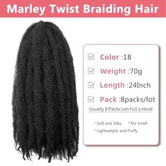 Marley Twist Braiding Hair-24Inch 8packs Cuban Twist 24 Inch (Pack of 8) 1B