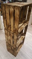 6 x BURNT TOURCHED WOOD VINTAGE WOODEN APPLE FRUIT CRATE RUSTIC OLD BUSHEL BOX