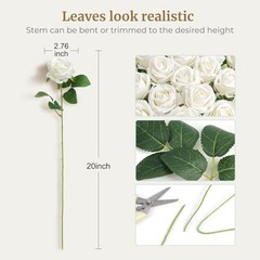 PCS Artificial Roses Bulk Velvet Silk Fake Roses, Realistic Flowers 60 White